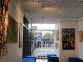 Window shot of canvases on either side	