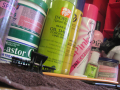 A close up of some of the products used by the hairdressers 	