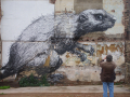 Artwork on a wall of a rat