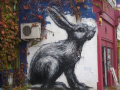 Artwork on a wall of a rabbit