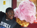 Posing by picture of ice cream