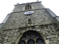 Looking up at church tower