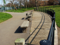 Seating overlooking a large pond