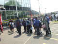 school children waiting to go in