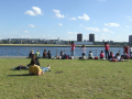on the grass at UEL looking at the river