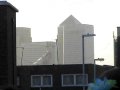 Canary Wharf behind a row of houses