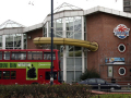bus in front of swimming pool