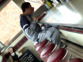 Sitting eating breakfast