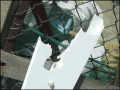 a close up of a broken piece of sharp plastic