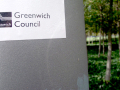 A lamp post, showing a sign of the “Greenwich Council”