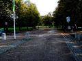 Long road/path with a flag at the side