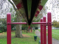 Underneath exercise bar